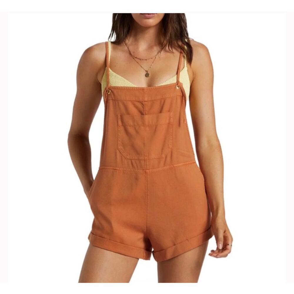 Billabong Wild Pursuit Overall Short Romper, Orange Large Surf Cover up